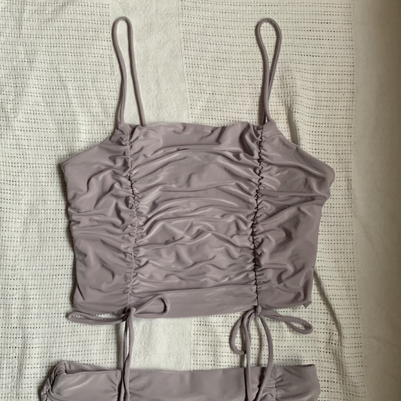 2PC Lilac/Lavender Ruched Skirt & Cropped Cami Set - Picture 2 of 5